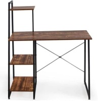 38.5 in. Brown Computer Desk Study Writing Desk Workstation with Bookshelf