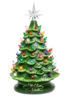 15in Pre-Lit Hand-Painted Ceramic Tabletop Christmas Tree w/ 64 Lights