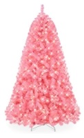 Pre-Lit Artificial Christmas Tree w/ 947 Tips, 350 Lights, Metal Stand - 6ft, Pink