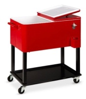 Portable Rolling Cooler Cart w/ Bottle Opener, Catch Tray - 80qt, Red