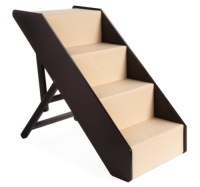 Foldable Adjustable, Non-Slip Wide Wooden Carpeted Pet Step Stairs, 4 Step