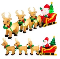 Lighted Inflatable Santa Claus & Reindeer Christmas Decoration - 9ft