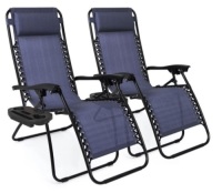 Set of 2 Adjustable Zero Gravity Patio Chair Recliners w/ Cup Holders, Blue