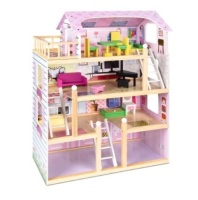 4-Level Kids Wooden Dollhouse w/ 13 Furniture Accessories