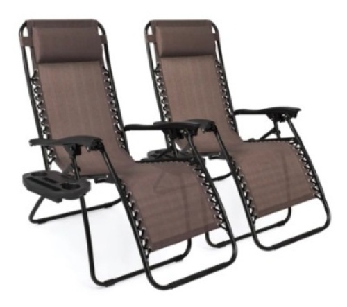Set of 2 Adjustable Zero Gravity Patio Chair Recliners w/ Cup Holders, Brown