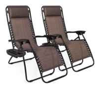 Set of 2 Adjustable Zero Gravity Patio Chair Recliners w/ Cup Holders, Brown