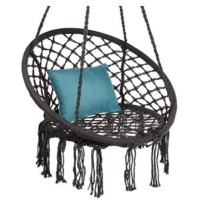 Handwoven Cotton Macram&eacute; Hammock Hanging Chair Swing w/Backrest, Fringe Tassels, 265 Pound Capacity,&nbsp;Black