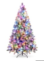 Pre-Lit Snow Flocked Artificial Pine Christmas Tree w/ Multicolored Lights