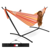2-Person Brazilian-Style Double Hammock w/ Carrying Bag and Steel Stand, Sunset