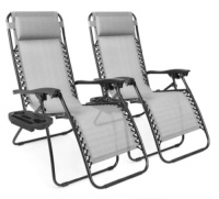 Set of 2 Adjustable Zero Gravity Patio Chair Recliners w/ Cup Holders, Ice Gray
