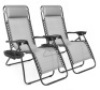 Set of 2 Adjustable Zero Gravity Patio Chair Recliners w/ Cup Holders, Ice Gray