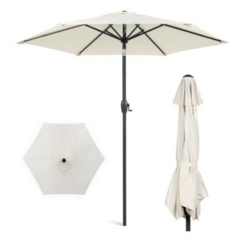Outdoor Market Patio Umbrella w/ Push Button Tilt, Crank Lift - 7.5ft, Cream