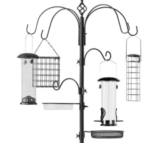 Bird Feeding Station, 6-Hook Steel Multi-Feeder Stand w/ 4 Feeders - 89in,Appears New