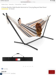 2-Person Brazilian-Style Double Hammock w/ Carrying Bag and Steel Stand,NEW