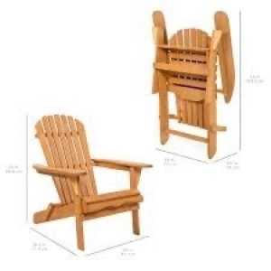 Folding Wooden Adirondack Chair Accent Furniture w/ Natural Finish - Brown