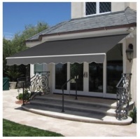 Retractable Patio Awning Cover w/ Aluminum Frame, Crank Handle,&nbsp;98x80in, Gray