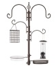 4-Hook Bird Feeding Station, Steel Feeder Stand w/ 2 Bird Feeders - 91in, Bronze