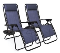 Set of 2 Adjustable Zero Gravity Patio Chair Recliners w/ Cup Holders, Blue