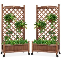 Set of 2 Wood Planter Box & Lattice Trellis w/ Optional Wheels - 48in&nbsp;