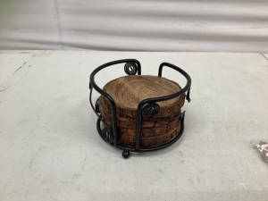 Wooden Coasters w/ Stand, Appears New