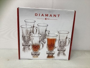 6pcs Diamant Glass Mugs, New, Retail $28.00