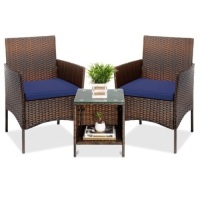 3-Piece Outdoor Patio Wicker Bistro Set w/ Side Storage Table&nbsp;