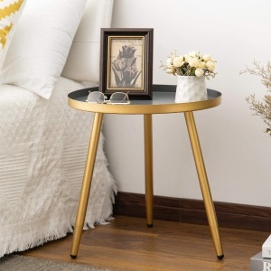 Aojezor Round Metal End Table, Gold & Gray - Appears New 