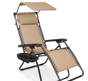 Folding Zero Gravity Recliner Patio Lounge Chair w/ Canopy, Side Tray,NEW