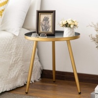 Aojezor Round Metal End Table,&nbsp;Gold & Gray - Appears New&nbsp;