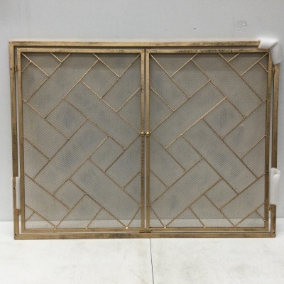 2-Panel Wrought Iron Geometric Fireplace Screen w/ Magnetic Doors - 44x33in,APPEARS NEW