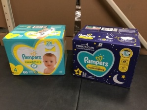 Lot of (1) Pampers Swaddlers Size 4 Diapers, 66 ct & (1) Pampers Swaddlers Overnights Size 4 Diapers, 58 ct - New