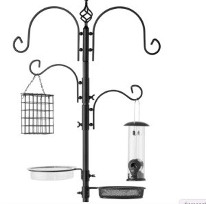 4-Hook Bird Feeding Station, Steel Feeder Stand w/ 2 Bird Feeders - 91in,APPEARSNEW