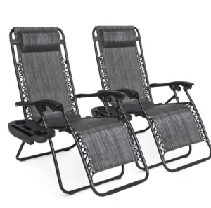 Set of 2 Adjustable Zero Gravity Patio Chair Recliners w/ Cup Holders,NEW