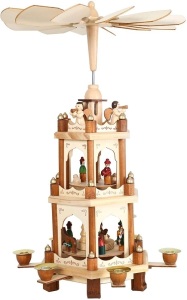 Case of (4) PIONEER-EFFORT 17 Inch Wooden Christmas Pyramid, 3 Tiers with 6 Candle Holders and Turning Wings - Appears New 