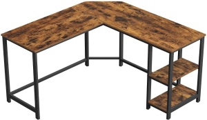 VASAGLE L-Shaped Industrial Computer Desk, Rustic Brown/Black - Appears New 