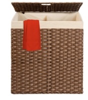 Double Laundry Hamper Basket w/ Easy Assembly, Liner Bag, Dark Brown