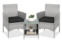 3-Piece Outdoor Patio Wicker Bistro Set w/ Side Storage Table