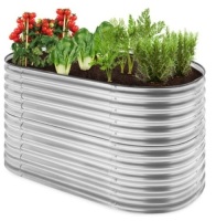 Raised Oval Garden Bed, Customizable Elevated Outdoor Metal Planter - 63in, Silver