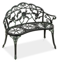 Steel Garden Bench Outdoor Patio Furniture w/ Floral Rose Accent - 39in, Green/Black