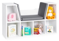 6-Cubbie Kids Bookcase Furniture Accent w/ Cushioned Reading Nook, White