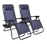 Set of 2 Adjustable Zero Gravity Patio Chair Recliners w/ Cup Holders, Blue