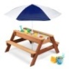 3-in-1 Kids Sand & Water Table Outdoor Wood Picnic Table w/ Umbrella, Navy