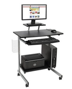 Best Choice Products Portable Computer Desk Cart PC Laptop Table Study Workstation w/Built-in Caster Wheels, CD/DVD Rack for Student, Dorm, Home Office, Black,E-COMMERCE RETURN