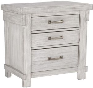Brashland White Three Drawer Night Stand with Electrical Outlets & USB Charging Ports - Small Hole in Back 