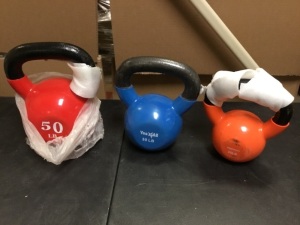 Lot of (3) Various Kettlebells, 50, 30 & 20 lb - Appear New