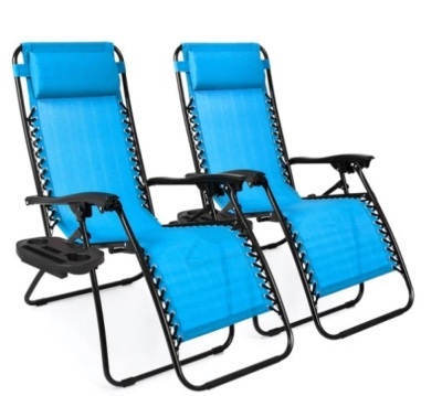 Set of 2 Adjustable Zero Gravity Patio Chair Recliners w/ Cup Holders,NEW