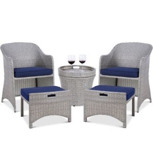 5-Piece Outdoor Wicker Bistro Set w/ Side Storage Table, No Assembly 
