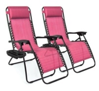 Set of 2 Adjustable Zero Gravity Patio Chair Recliners w/ Cup Holders, Pink