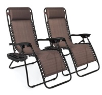 Set of 2 Adjustable Zero Gravity Patio Chair Recliners w/ Cup Holders, Brown