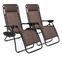 Set of 2 Adjustable Zero Gravity Patio Chair Recliners w/ Cup Holders, Brown